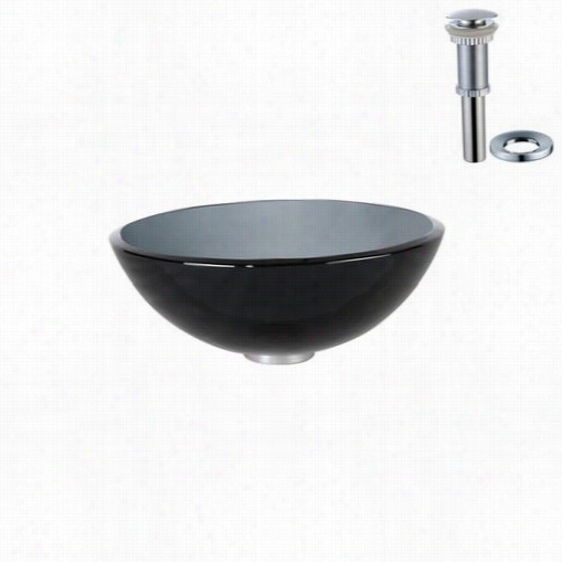 Kraus Gv-104-14-ch Clear Black 14"" Glass Vessel Sink With Pop Up Drain And Mountingring  In  Chrome