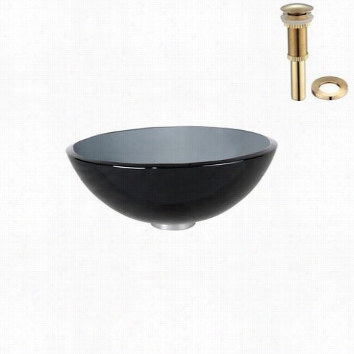 Kraus Gv-104-14-g Clear Black 14"" Glass Vessel Sink With Pop Up Drain And Mounting Ring In Gold