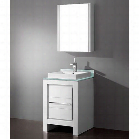 Madeli B999-24-001-gw-gtv2207-24-100-ww Vicenza 24&quott;" Vanity In Glossy Whte With Wintteer White Tepmered Glass Countertop