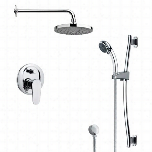 Remer By Nameek's Sfr7167 Rendino Round Sleek Shower Faucet Set In Chrome With 30&quotq&uot ;h Shower Slidebar