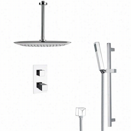 Remer By Nameek''s Sfr7400 Rendino Modern Thermostztic Shower Faucet In Chrome With Slide Rail And 13-7/9"&uot;w Shower Head