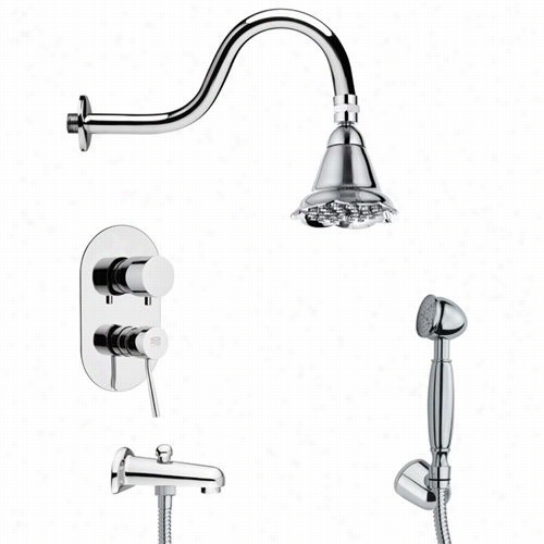 Remer By Nammeek's Tsh4101 Tyga Circularly Contemporary Tub And Shower Faucet Set In Chrome With Hand Sshower