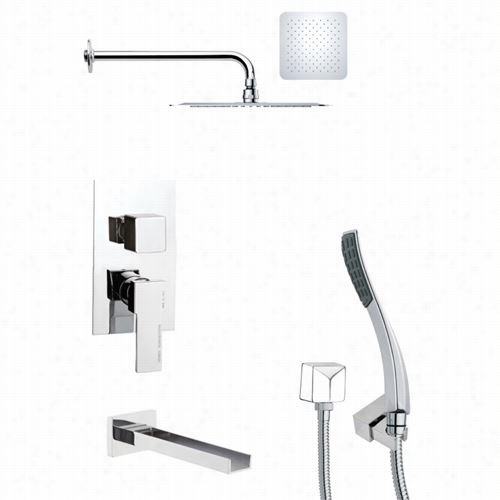 Remer By Nameek's Tsh4120 Tyga Square Tub And Sho Wer Faucet Set In Chrome With 2-1/3&quto;"w Handheld Shower