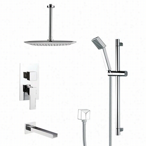 Remer By Nameek's Tsr9021 Gaoiano Mo Dern Square Shower System In Chrome With 27-1/6""h Shower Slidebar