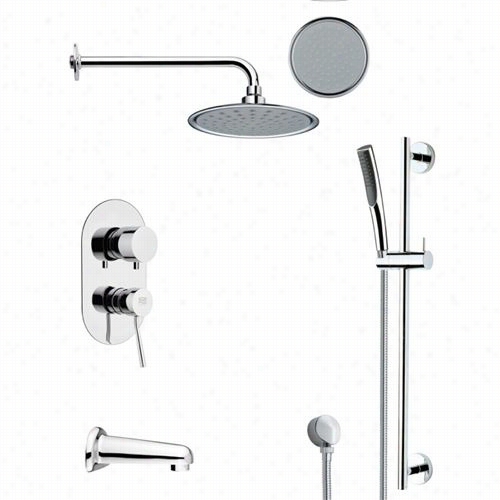 Remer By Nameek's Tsr9139 Galiano Round Tub And Rain Shower Faucet Set Ni Chrome With 8-2/3"&qut; H  Diverter