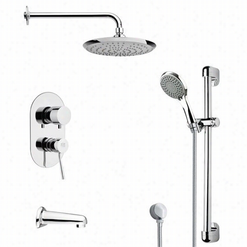 Remer By Nameek's Tsr9163 Galiano Round Tub And Rain Shower Faucet In Chrome With Slide Rail And -25/9""w Hndheld Shower