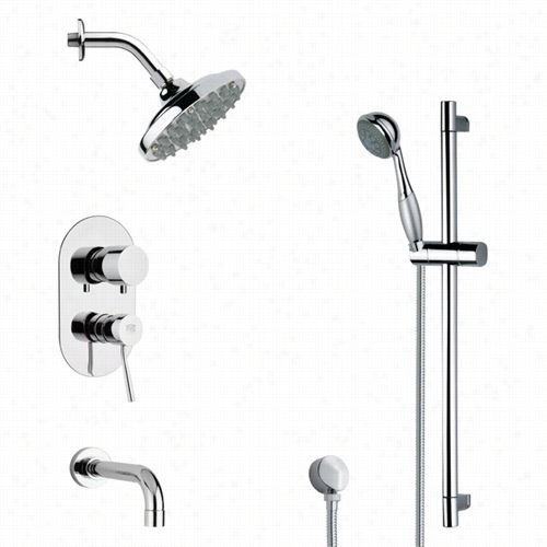 Remer By Nameek's Tsr9177 Galiano Contemporary Rund Rain Shower System In Chrome With 5&qot;"w Handheld Shower