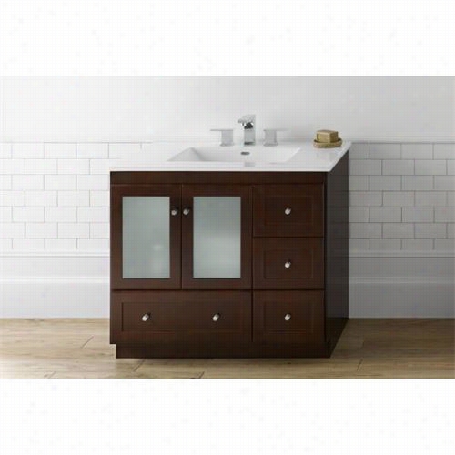 Ronbow 081936-1r Shaker 3 6q&uot;" Vanity Cabinet With 2 Frosted Glass Door, 3 Right Drawers And Bottom Drawer