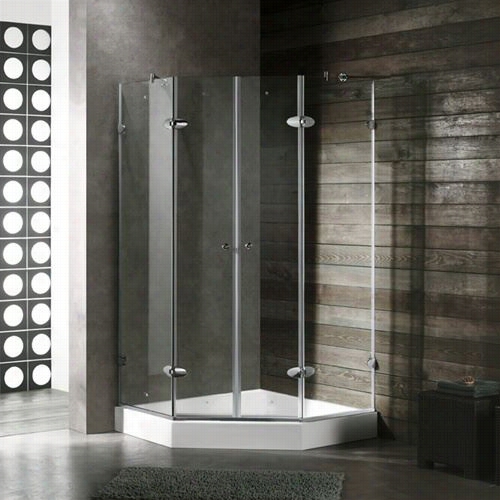 Vigo Vg66963cchcl42w 42"" X 42"" Frameless Neo Angle3/8"" Shower Enclosure In Clear/chrome With White Base