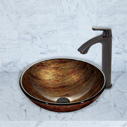 Vigo Vgt391 Amber Sunset Glass Vesesl Sink And Linus Faucet Set Ih Antique Rubbed Bronze