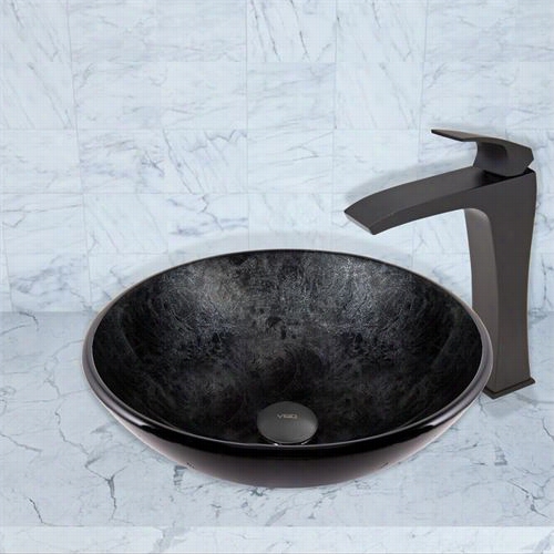 Vigo Vgt577 Gray Onyx Gass Vesse Lsink And Blackstonian Faucet Set In Mtte Black