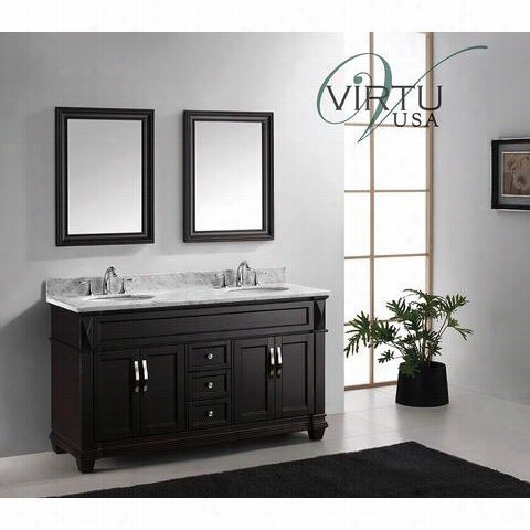 Virtu Usa Md-2660-wmro Victroia 60"" Dou Ble Ound Sink  Bathroom Vanity Set In Espressso With Italian Carrarawhite Marble Countwrtop -v Anity Tpo Included