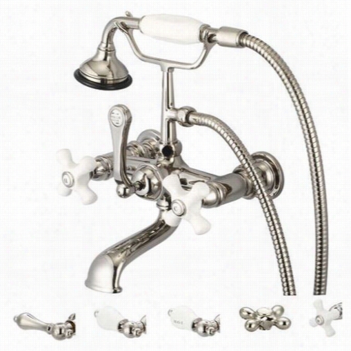 Water Creationf6-0010-05 Vintage Classic 7"" Spread Wal L Mount Tub Faucet With Straight Wall Connector And Handheld Shower In Classic Nickel