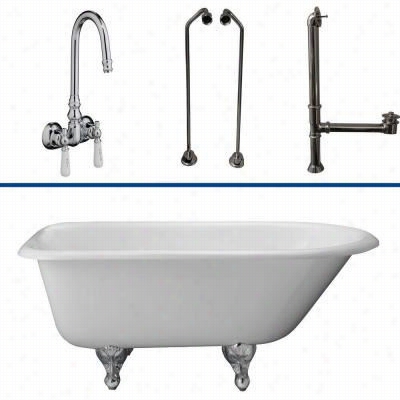 Badclay Tkctrh54-cp9 54& Quot;" Cast Iron Tub Kid In Chrome With Porcelain Lever Handles Tub Filler, Supplies Anr Drai