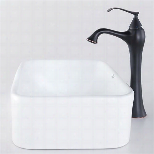 Kraus C-kcv-122-15000orb 19-2/5""l White Rectangular Ceramic Sink And Ventus Faucet In Oil Rubbed Bronze