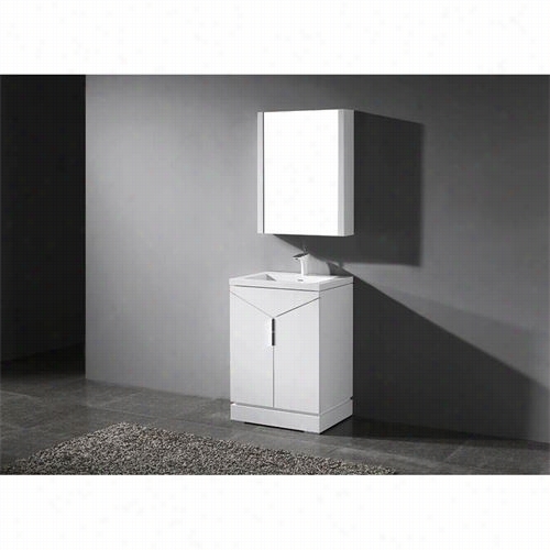 Madeli B925-24-001-gw-l800-062-pc-lp-xtu1815-24-130-wh Savona 24"&quto; Bathroom Vanity In Glossy White With Xstone Top, 3 Faucet Holes With Overflow Basin