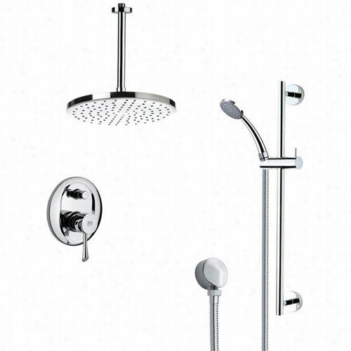 Remer By Nameek's Sfr7014 Rendnio Sleek Round Rian Shower Fajcet In Chrome With Handhledshower And 23-5/8quot;"h  Shower Slidsbar