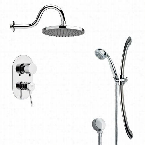 Remer By Nameek's Sfr7065 Rendino Round Rain Shower Faucet In Chrome Wi Th Slide Rail And 4-4/7""h Diverter