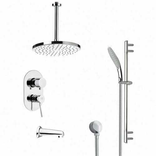 Remer By Nameek's Tsr9015 Galiano Modern Tub And Rain Shower Faucet Set In Chrome With 25-3/5""h Shower Slidebzr