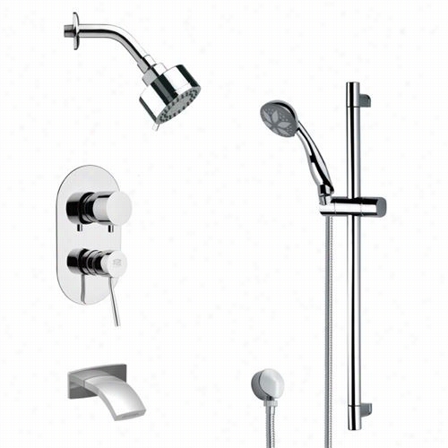 Remer By Nameek's Tsr9711 Galiano Contemporary Round Tub And Rain Shower Faucet In Chrome With Slide Rail And 2-3/4"&qut;w Hsndheld Shower