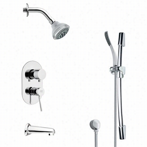 Remer By Ameek's Tsr9176 Galiano Contemporary Round Tub And Rain Shower Faucet In Chrome With Slide Rail And 4-1/3""w Diverter