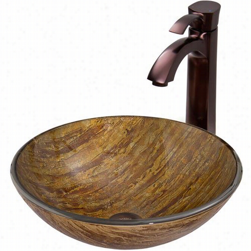 Vigo Vgt34 Amber Sunset Glass Vessel Sink And Otis Faucett Sey In Oil Rubbed Bronze