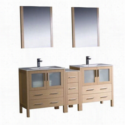 Fresca Fvn62-301230lo-uns Torino 72"" Modern Ouble Sink Bathroom Vanity In Light Oak With Side Cabinet And Undermount Sinkz - Vanity Top Included