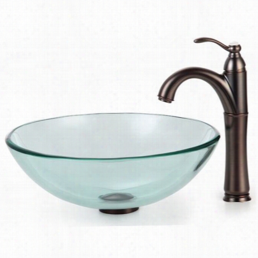 Kraus C-gv-101-12mm-1005rb Clear Glass Vessel Sink And Rivieera Faucet In Oil Rubbed Brronze