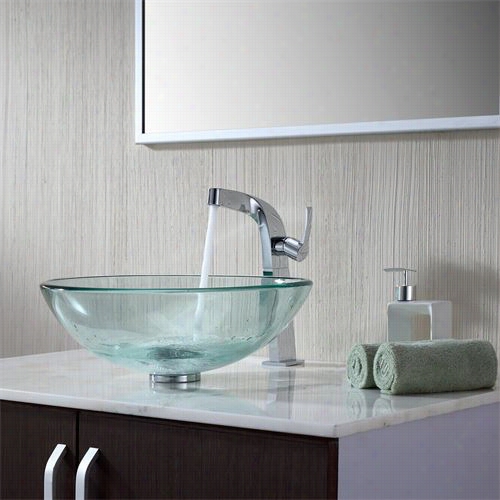 Kraus C-gv-101-12mm-15100ch Clear Glass Vesseo Sink And Typhon Faucet In Chrome