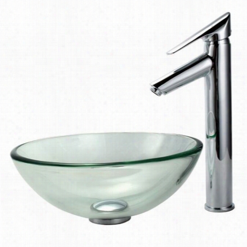 Kraus C-gv-101-1 4-12mm-1800ch Clear 14"" Glass Vessel Sink And Decus Faucet