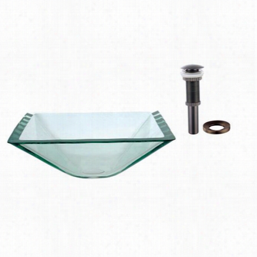 Kraus Gvs-901-19mm-orb  Aquamarine Square Clear Glass  Vessel Sink With Pop Up Drain And Mountinng Ring In Oil Ruubbed Bronze