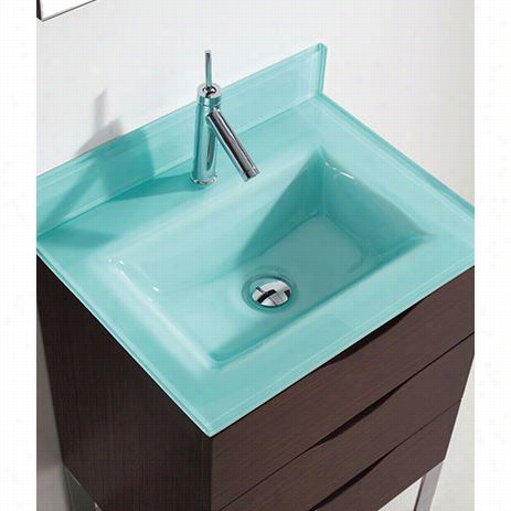 Madeli B200-23-002-w-gts180-24-110-eg Milano 24"" Botton Vanity In Walnut With Ever Green Tempered Glasstop