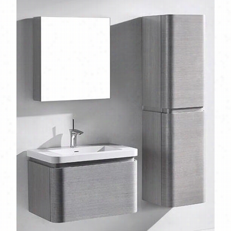 Madeli B930-30-002-ag -xte1820-30-110-wh Euro 30"" ; Vanity  In Ash Grey With Xstone Glossy White Single Fau Cet Hole Oslid Surface Top