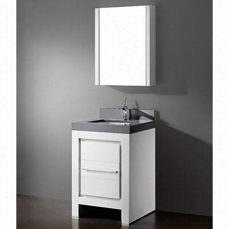 Madeli B999-2-4001-gw-qsv2230-24-110-sg Vicenza 24"" Vanity In Glossy White With Singlle Hole Faucet Soft Grey Quartzstone Top