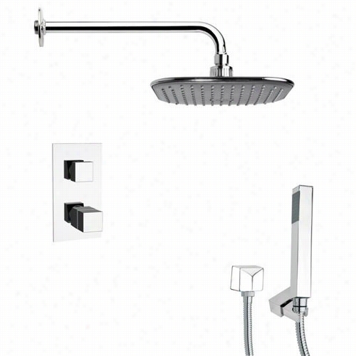 Remer By Nameek's Shf6404orsinl Thermostatic Square Shower Faucet In Chrome With Handheld Shower