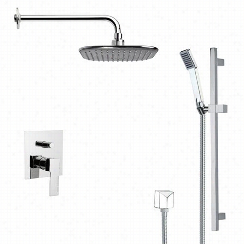 Remer By Nameek's Sfr7036 Rendino Modern Square Rain Shower Faucet Set In Chrome With 27-5/9""h Shower Slidebr