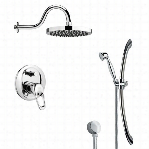 Remer By Nameek's Sfr7058 Rendino Round Rain Shower Faucet In Chrome Through  Handheld Shower And 2-1/6""w Diverter