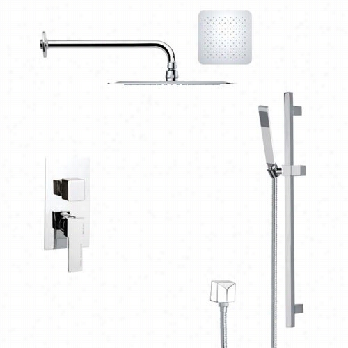 Remer By Nameek's Sfr7117 Rendino Contemporary Square Showerr Faucet In Chrome With Slide Rail And 1-1/6"&quuot;w Handheld Shower