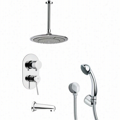 Remer By Nameek's Tsh4000 Tyga Round Modern Tub And Shhower Fucet In Chroe With Handheld Shower And 4-1/3""w Divrter