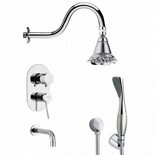 Remer By Nameek's Tsh4104 Tyga Round Modern Tub And Shower Faucett Se T N Chrome With Hand Shower And 4-5/7"";w Handheld Shower