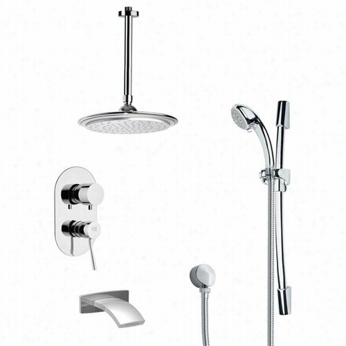 Remer By Nameek's Tsr9012 Galiano Modern Tub And Rain Shower Faucet In Chrome With 23-5/8""h Shower Slidebar