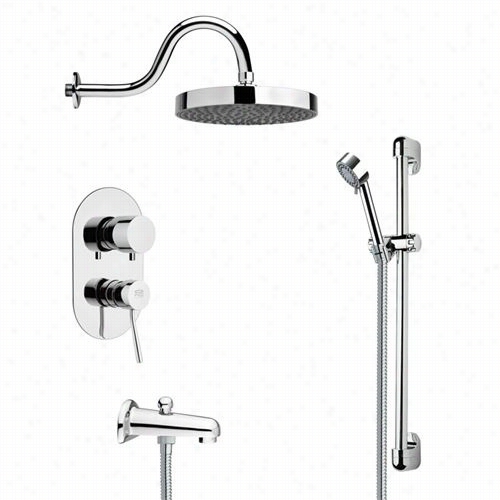 Remer By Nameek's Tsr9063 Galiano Sleek Tub And  Rain Shower Faucet Set In Chrome With 1&qout;&"w Shower Slidebar