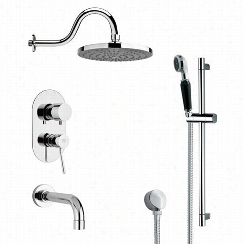 Remer By Nameek's Tsr9081 Galiano Contemporary Tub And Rain Shower Faucet In Chrome Wiith 9-5/6""h Handheld Shower