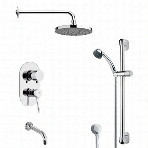 Remer By Na Meek's Tsr9165 Gapiano Round Tub  And Rains Hower Faucet In Chrome Wit Slide Rail  Andd  1-1/4""whandheld Shower