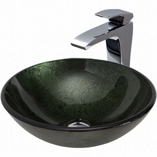 Vigo Gt353 Emerald Glass Vessel Sink And Blackstonian Faucet Set In Chrome