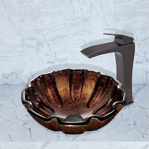 Vigo Vgt422 Walnut Shell Glass Ves Sel Sink And Blackstonian Faucet Set In Antique Rubbed Bronze