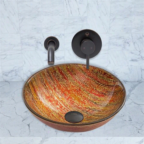 Vigo Vgt821 Blazing Fire Glass Vessel Sink And Olus Wall Mountt Fauce Set In Antique Rubbed Bronze