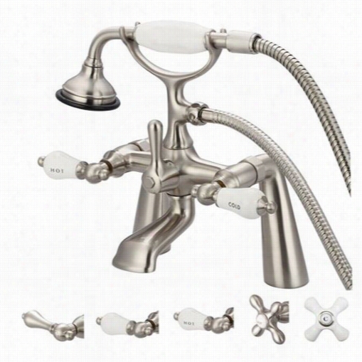 Wate Creatino F6-0003-02 Vintage Classic 7"&" Spread Deck Mouunt Tub Faucet With Hadnheld Shower In Brushed Nickel