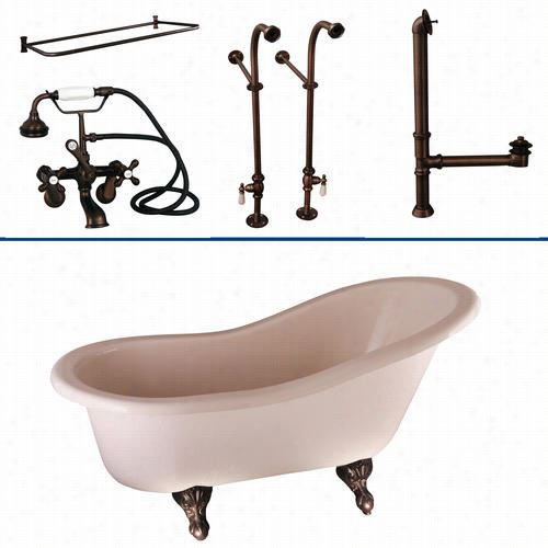 Barclay Tkats60-b 60""a Crylic Slipper Bathtub Kit In Bisque With Metal Cross Handles And Rectangular Shower Ring