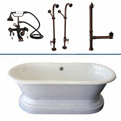 Barc Lay Tkctdrnb 67"" Cast Iron No Holes Double Rolll Top B Ahtub Kit In White With Porcelain Levr Handle And Base